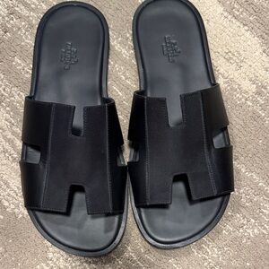 Hermes Black Slide Sandals